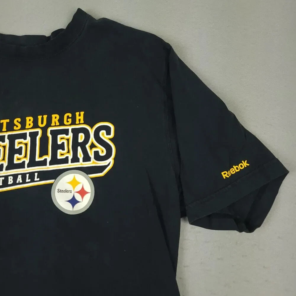 Reebok Pittsburgh Steelers T Shirt Mens XL Black Cotton Short Sleeve - Picture 6 of 10
